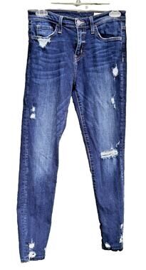 Bridge By Gly High Rise Ankle Skinny  Stretch Blue Jeans Destroyed Womens 26